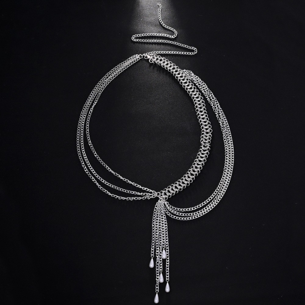 Picture of Temu Hot-Selling Multi-Layer Alloy Waist Chain for Women European and American Summer Fashion Pearl Pendant Body Chain Waist Belt with Skirt