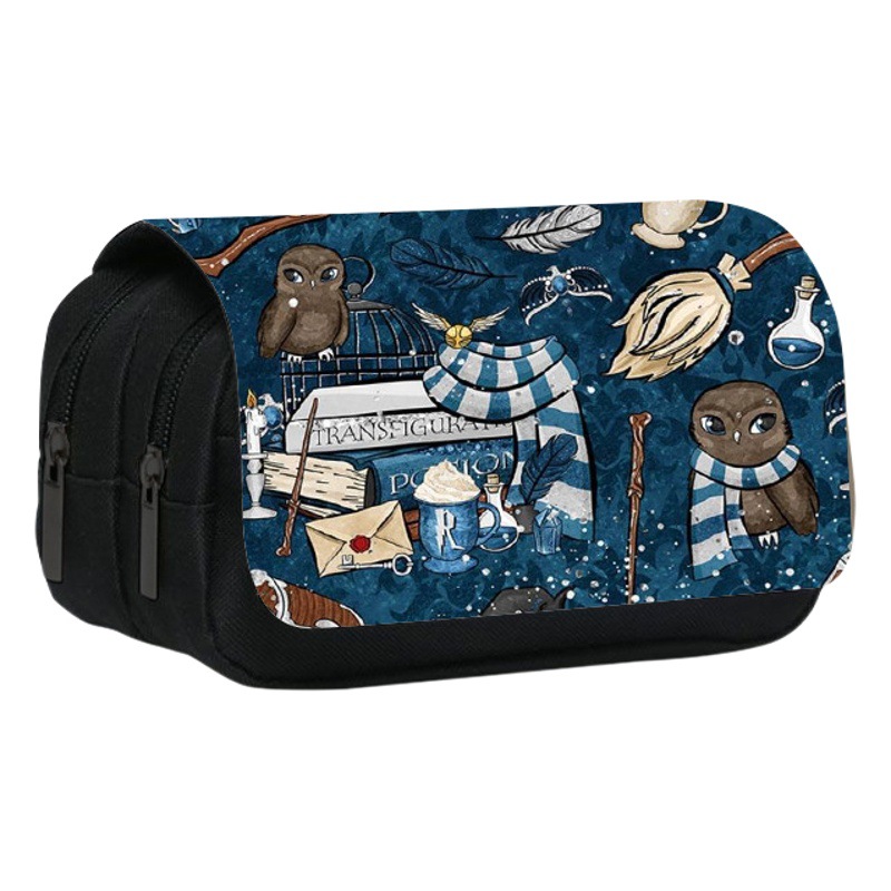 Factory wholesale Harry Potter double-layer pencil case Magic college men and women students printed large-capacity stationery bag on behalf of the hair