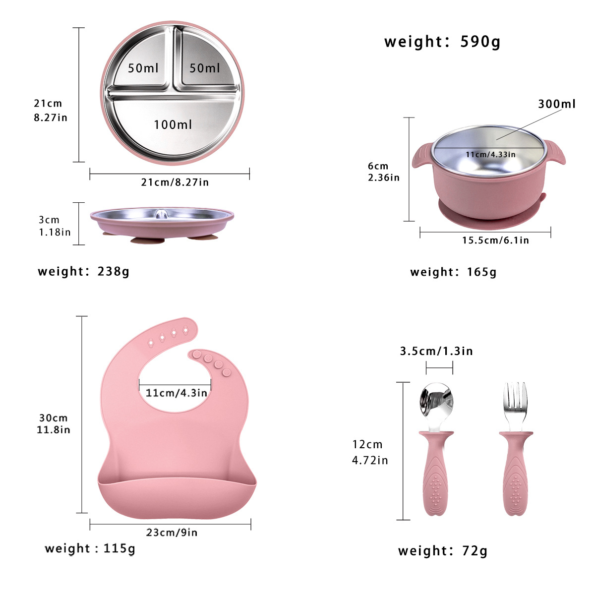Picture of Cross-Border Baby Dinner Plate Baby Suction Cup Kidsren's Tableware Set Divided Plate Anti-Fall 304 Stainless Steel Silicone Bowl