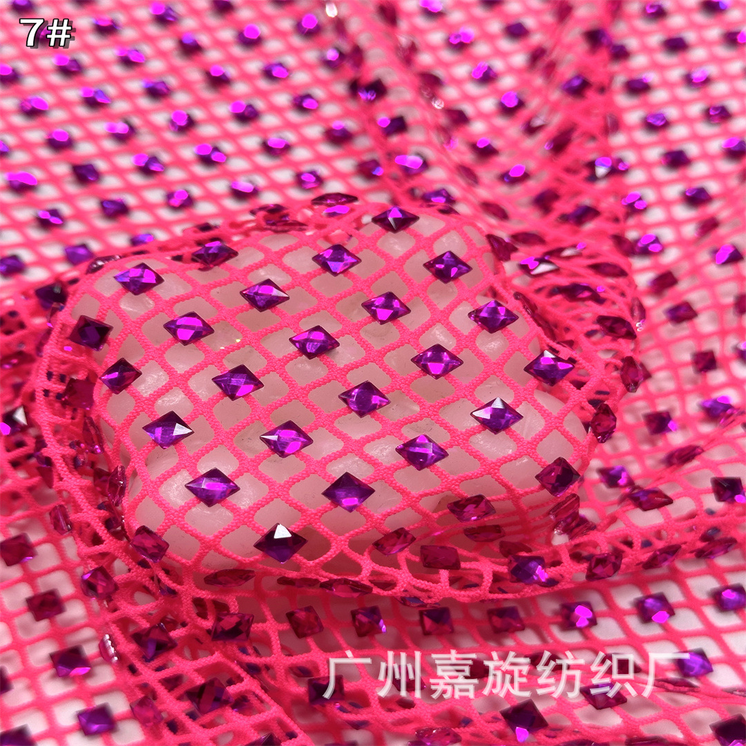 Hot Selling 6*6 Square Turtle Surface Glass Diamond Hollow Fishnet Fabric Glitter Diamond Sexy Dress Wedding Dress Shoes and Bag Accessories