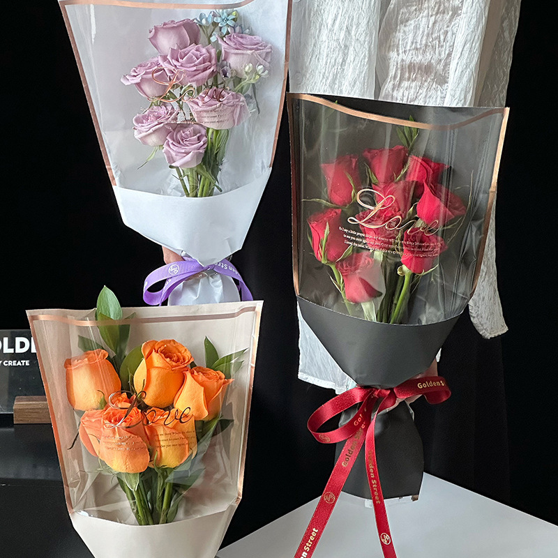 Net red Tanabata Valentine's Day love bronzing multi-bag rose single bag floral flower packaging bag floral materials