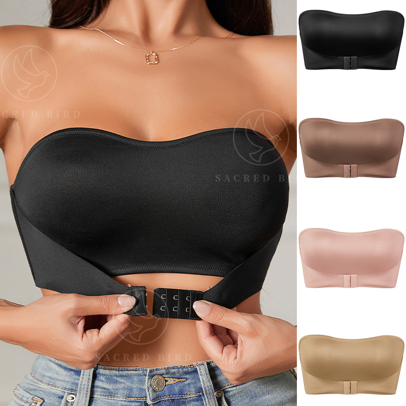 Sexy Front Button Shaped Push-Up Women's Wire-Free Bra with Beautiful Back, Thin Breathable Women's Tube Top Bra