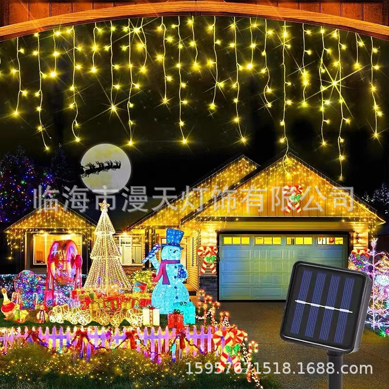 LED Solar Ice Bar Waterfall Curtain Light Outdoor Waterproof Star String Light Courtyard Decoration Flowing Water Ambient Light
