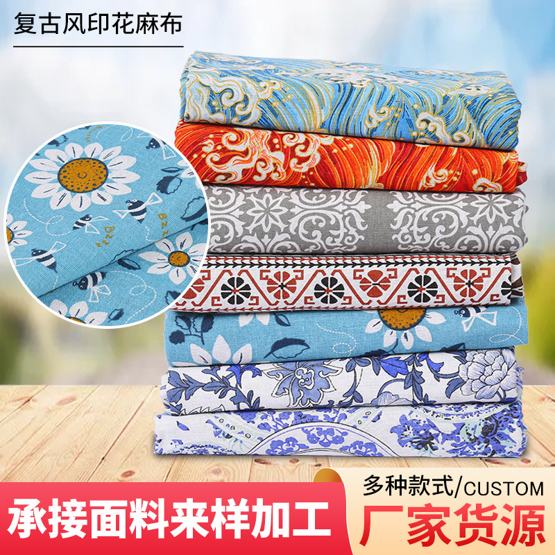 Factory supply printed linen figure imitation cotton and linen fabric pillowcase table cloth background pet fabric in stock wholesale