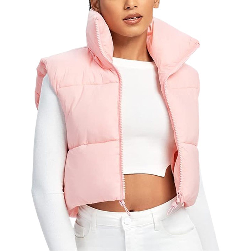Cross-border European and American Women's Sleeveless Cotton Jacket Light Down Cotton Vest Winter Collar Thickened Warm Short Vest for Women
