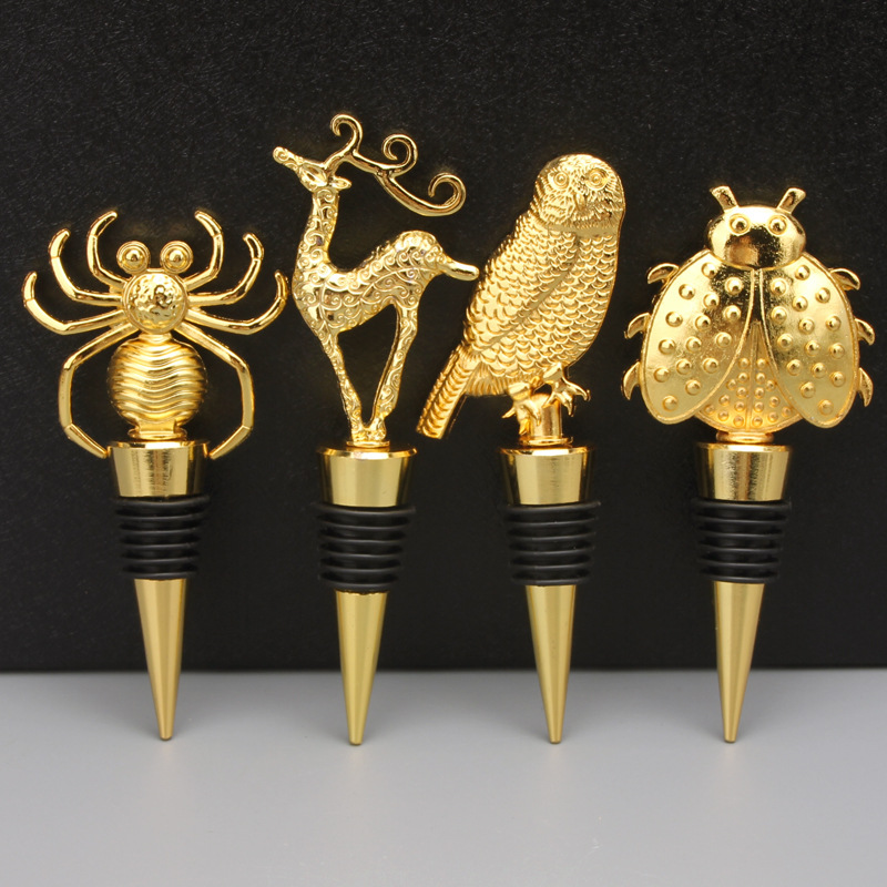 Picture of Animal red wine stuffed owl spider ladybug fish bottle lid new creative metal ornaments promotional gifts European style
