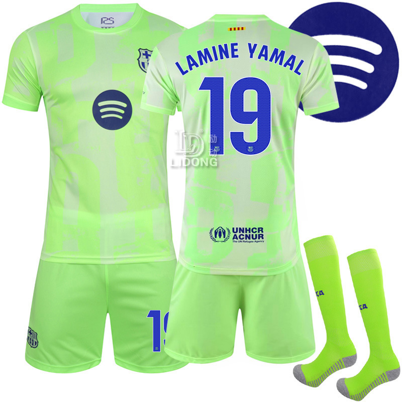 2425 Model 9 Lewand 10 Messi Barcelona Fluorescent Green Barcelona Second Away Football Kit New No. 10 Yamal Jersey