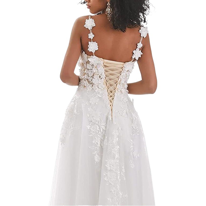 Foreign Trade Wedding Dress Sling Waist Slimming Lace Decal Perspective Light Wedding Dress Mori Travel Shot Cross-border Hot New Yarn