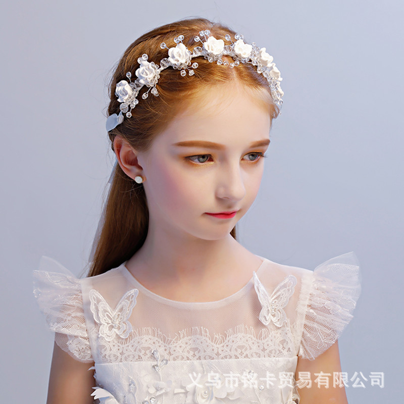 Children's performance flower girl wedding bridesmaid bride tiara pearl headband Crown children handmade headband performance festival