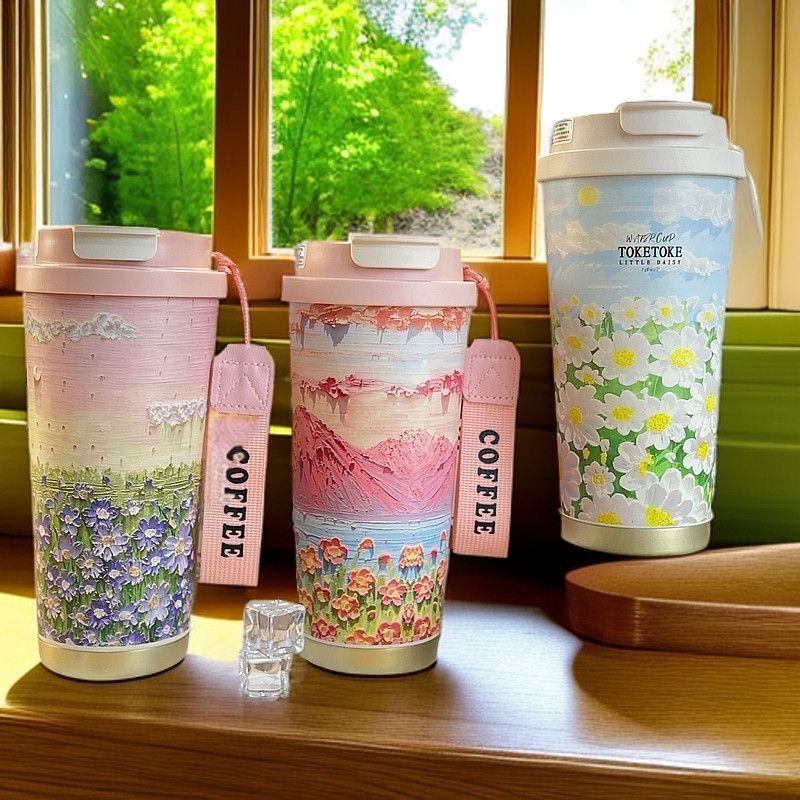 316 Stainless Steel Lily of the Valley Thermos Cup Large Capacity Men and Women High-Looking Cold Straw Cup Double Drink Coffee Cup Business