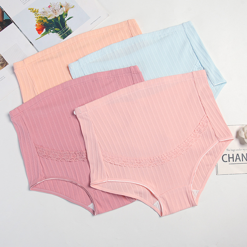 Picture of Lace Pregnant Women's Underwear Large Size Breathable High Waist Abdominal Adjustable Pregnant Rib Briefs Manufacturers Combed Cotton