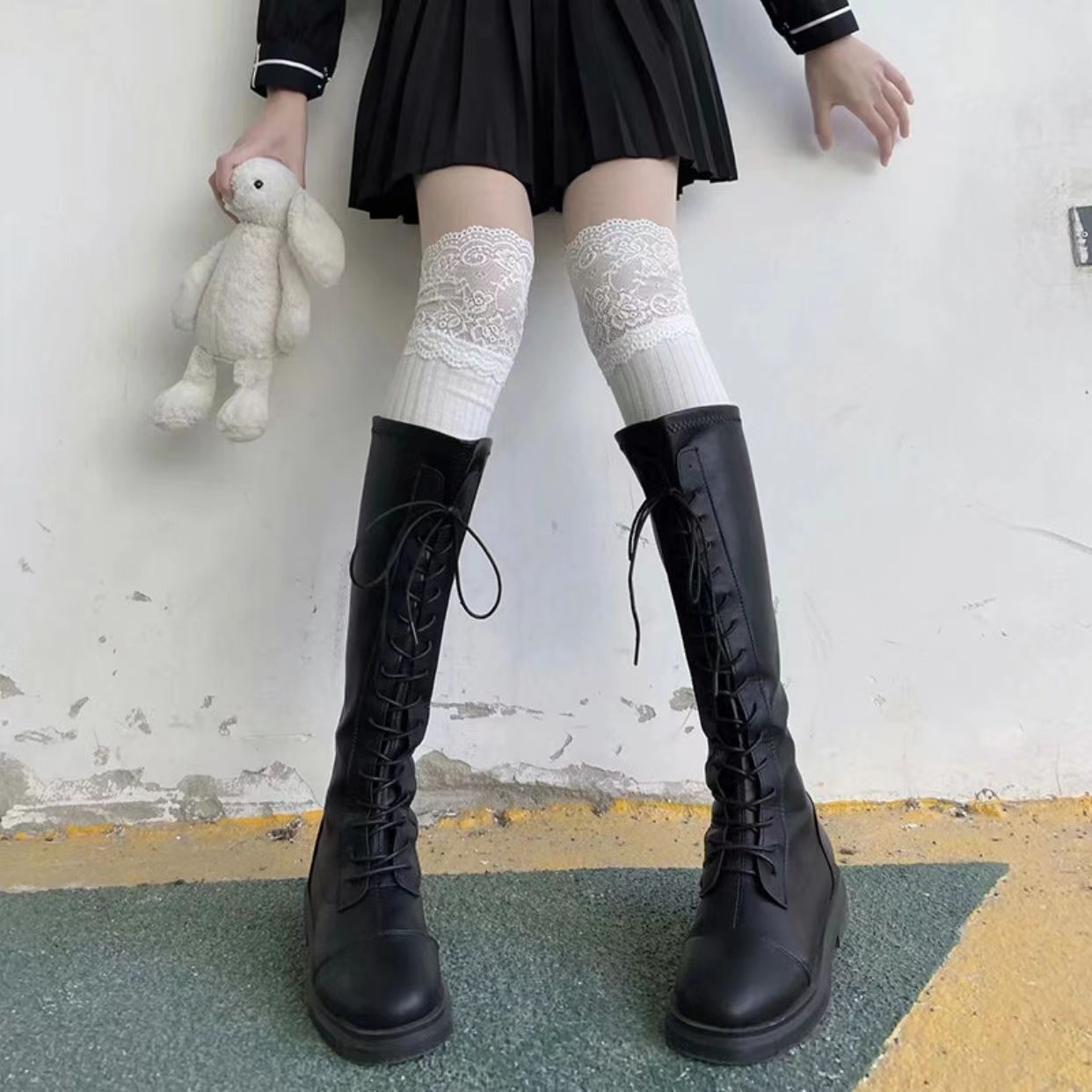 Picture of Long Tube Over-the-Knee Socks Autumn Socks Women's Japanese Style JK Girls Lolita Black and White Lace Shoe Socks Lace Shoe Socks