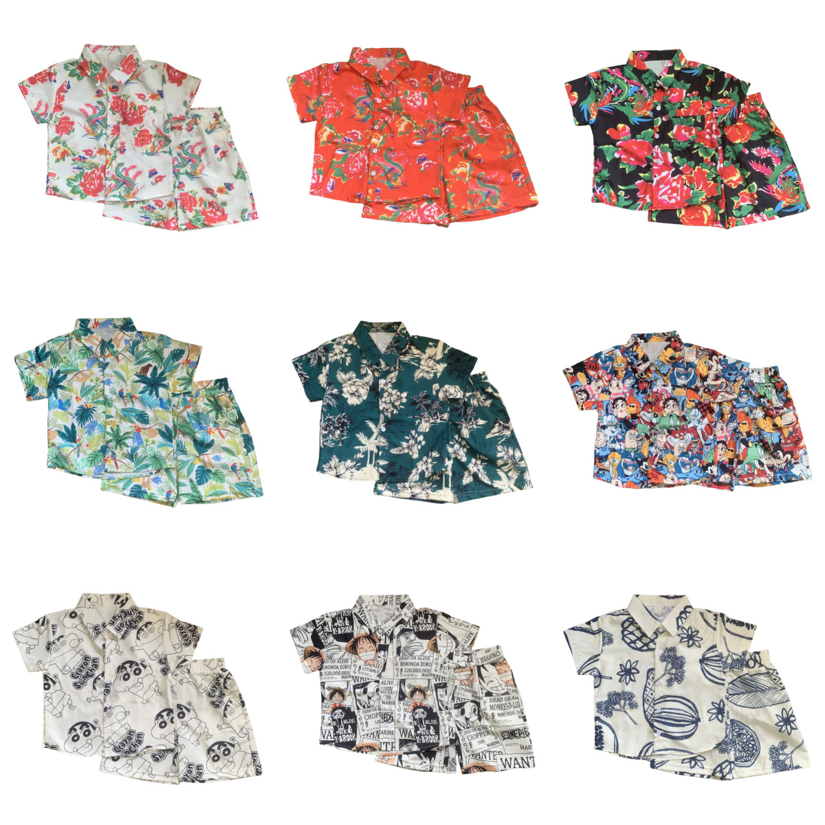 Dancing Performance Festival June 1 Children's Day Flower Shirt Short-sleeved suit Boys and Girls Hawaii Beach Vacation Children's Wear