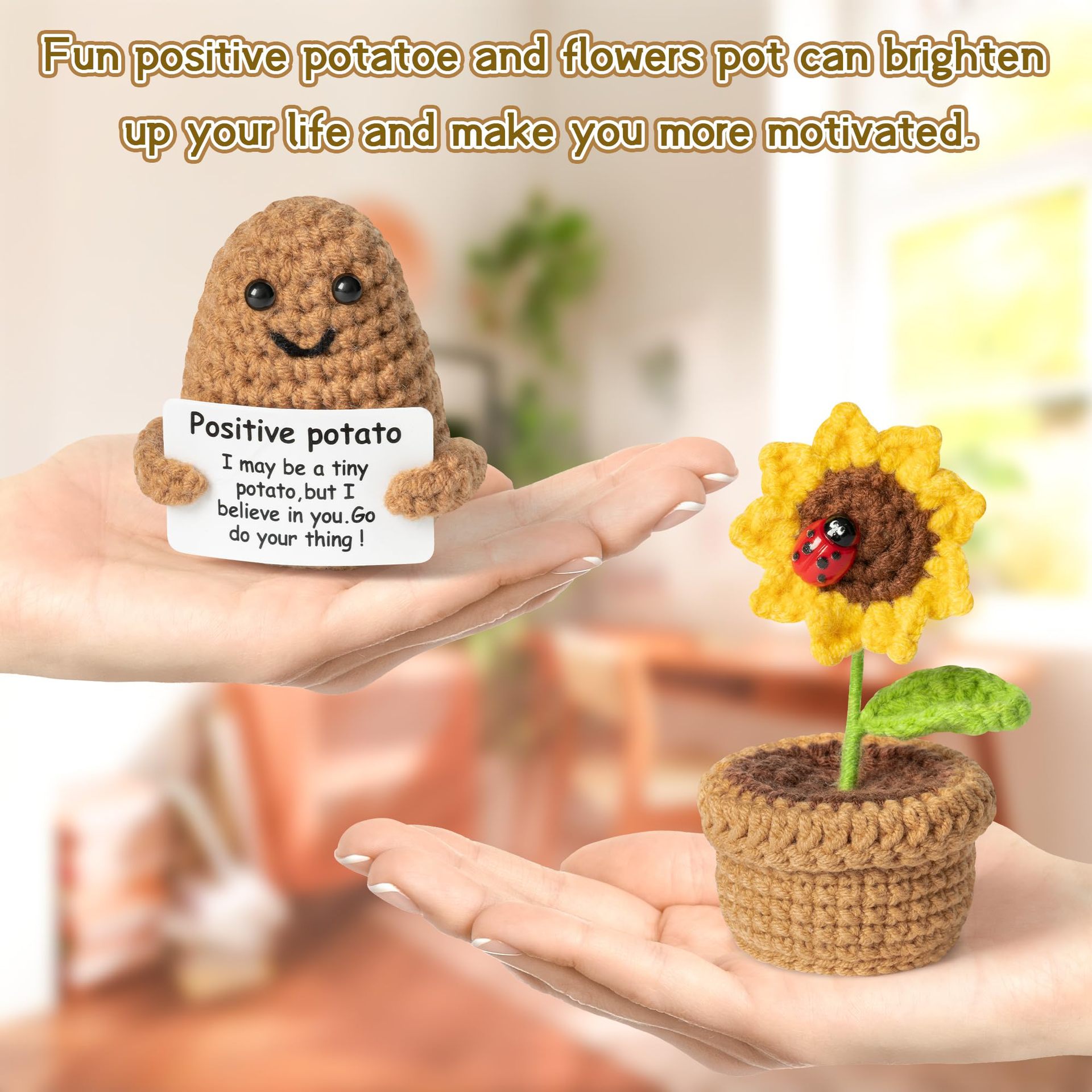 Picture of Amazon hot sale Positive funny potato wool crocheted finished sunflower potted ornaments