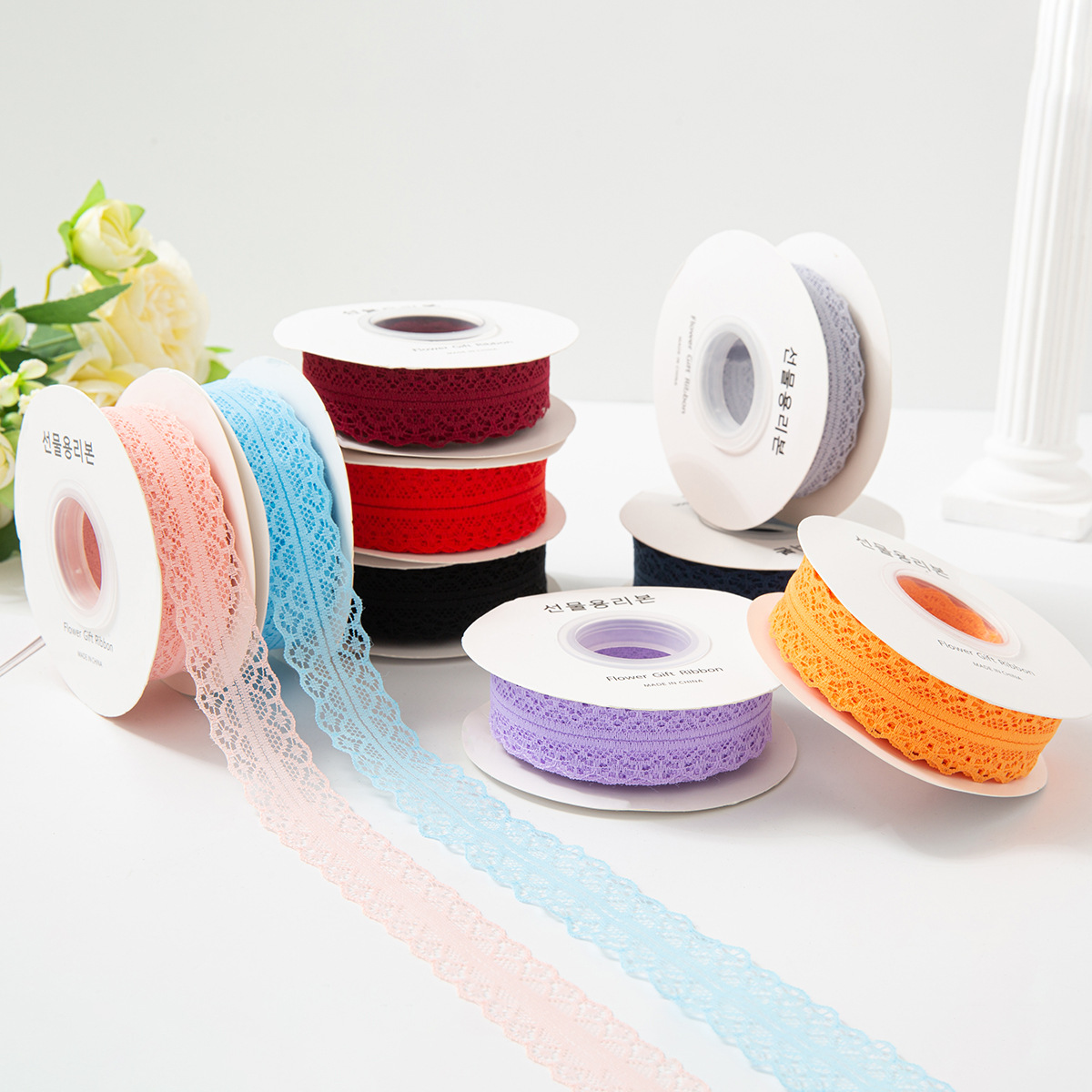 Picture of 25 yards hollow lace with lotus leaf lace polyester snow yarn bouquet flower packaging material handmade diy gift box