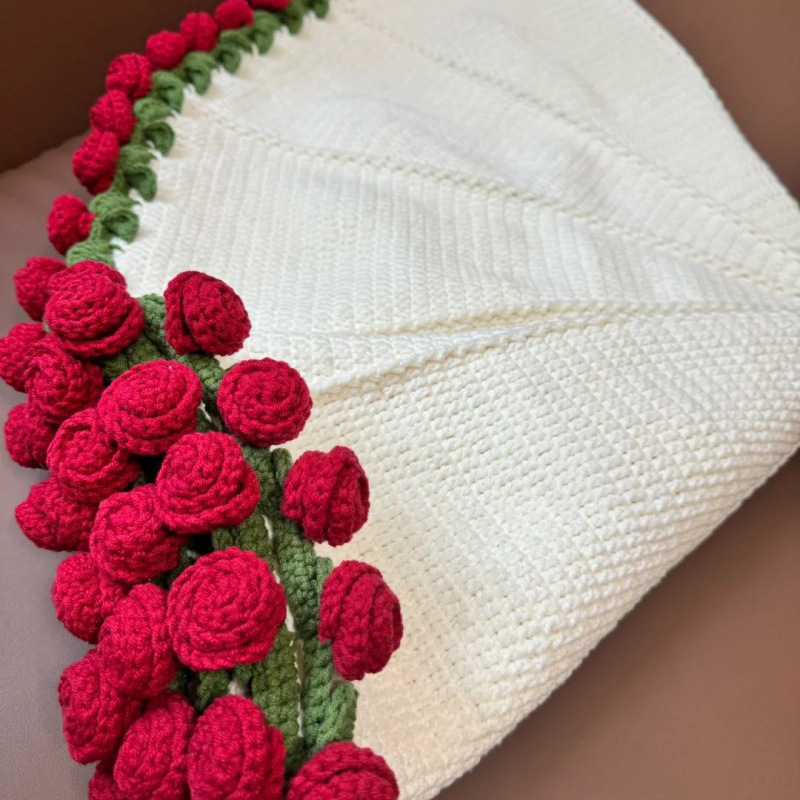 Rose Bouquet Blanket DIY Material Package Tulip Flower Blanket Wool Ball Hand-Knitted Blanket as a Gift for Best Friend