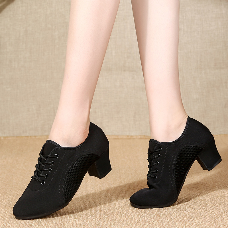 Picture of Latin Dance Shoes Female Adult Soft Sole Teacher Shoes Square Dance Dancing Shoes Sapper Dance Shoes Middle Heel Ballroom Dance Four Seasons