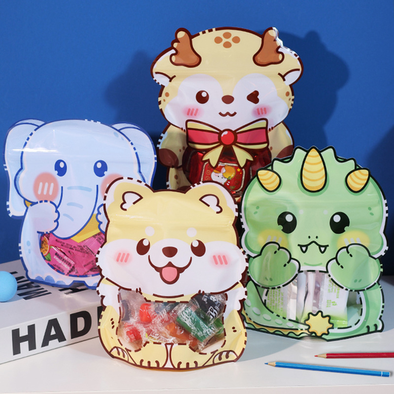 New special-shaped bag candy bag Christmas fawn dinosaur cartoon self-sealing bag snowflake crisp packing bag in stock wholesale