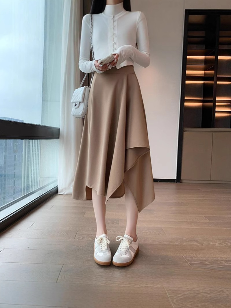 Design Sense Irregular Skirt Women's Autumn Wear Korean-style New Slim A- Line Large Swing Skirt All-match Mid-length Skirt