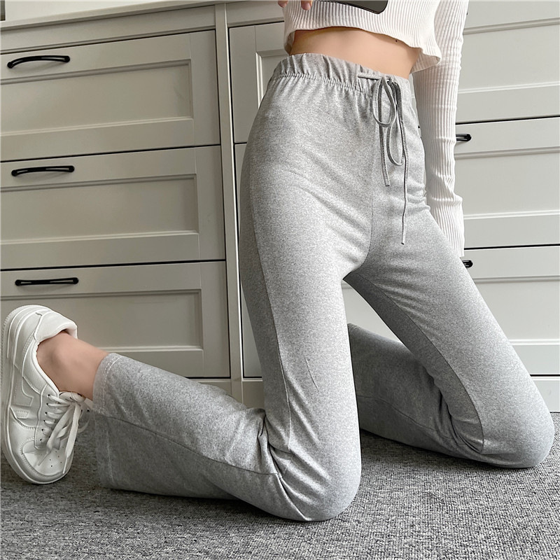 Picture of Black Grey High Waist Draping Yoga Sports Pants Korean Style Drawstring Slim-fit Slimming Ankle-length Micro-flared Pants Home Pants