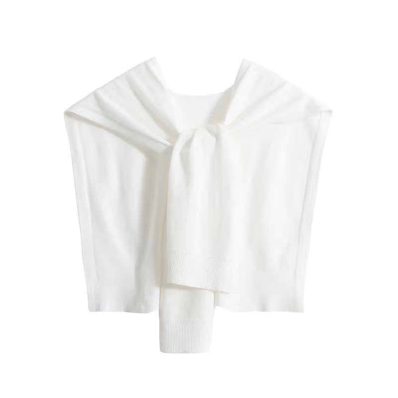 Picture of Core-spun Yarn Knitted Shawl Women's Spring and Autumn Outer Waistcoat Solid Color Shoulder Thin Cardigan Summer Knot False Collar Scarf