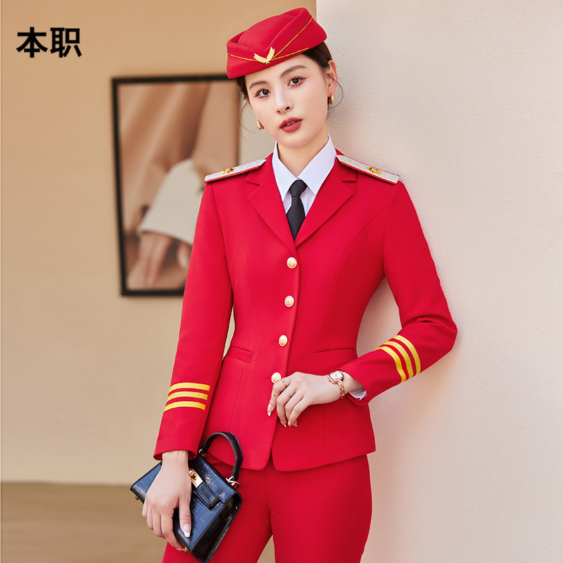 [Stewardess Uniform] Female Spring and Autumn Performance Air Railway Drum Suit Performance Work Clothes Fashion Professional suit