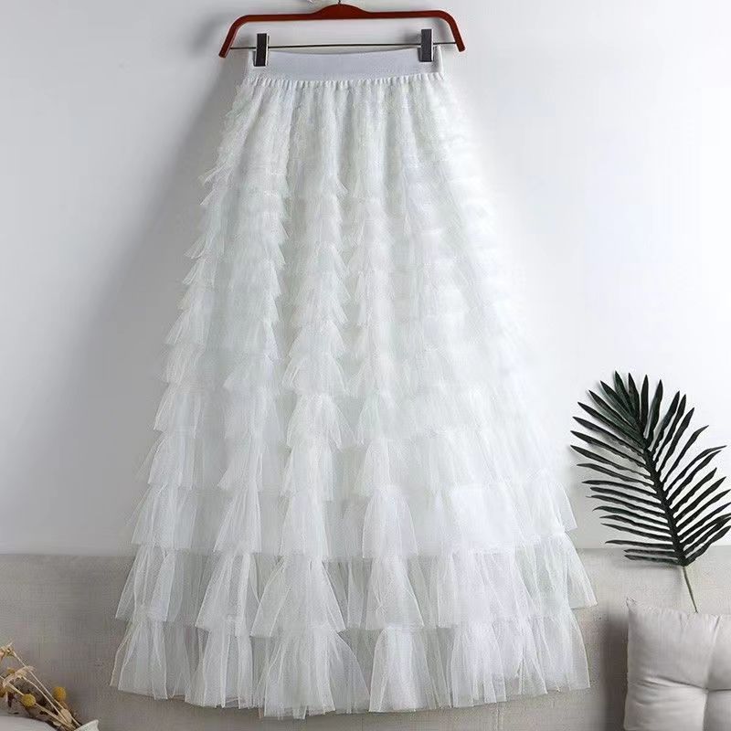 Picture of Mesh Splicing Cake Skirt 2025 Spring, Summer, Autumn and Winter New Mid-Length Skirt A-Line Long Skirt Fluffy Gauze Skirt
