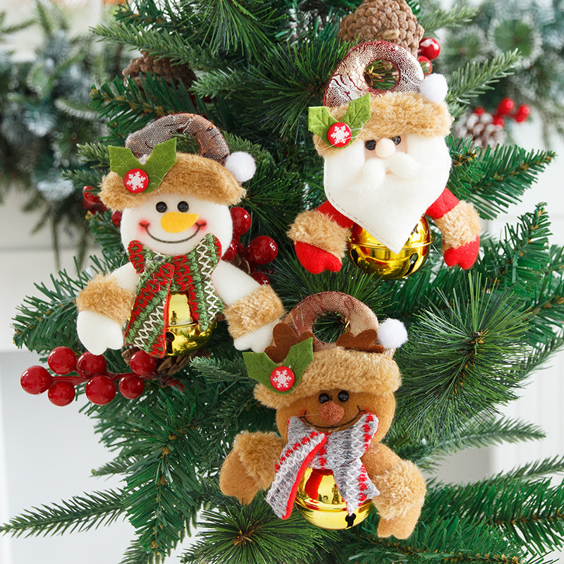 New Christmas Bell pendant Christmas doll cartoon metal round bell pendant Christmas tree decoration