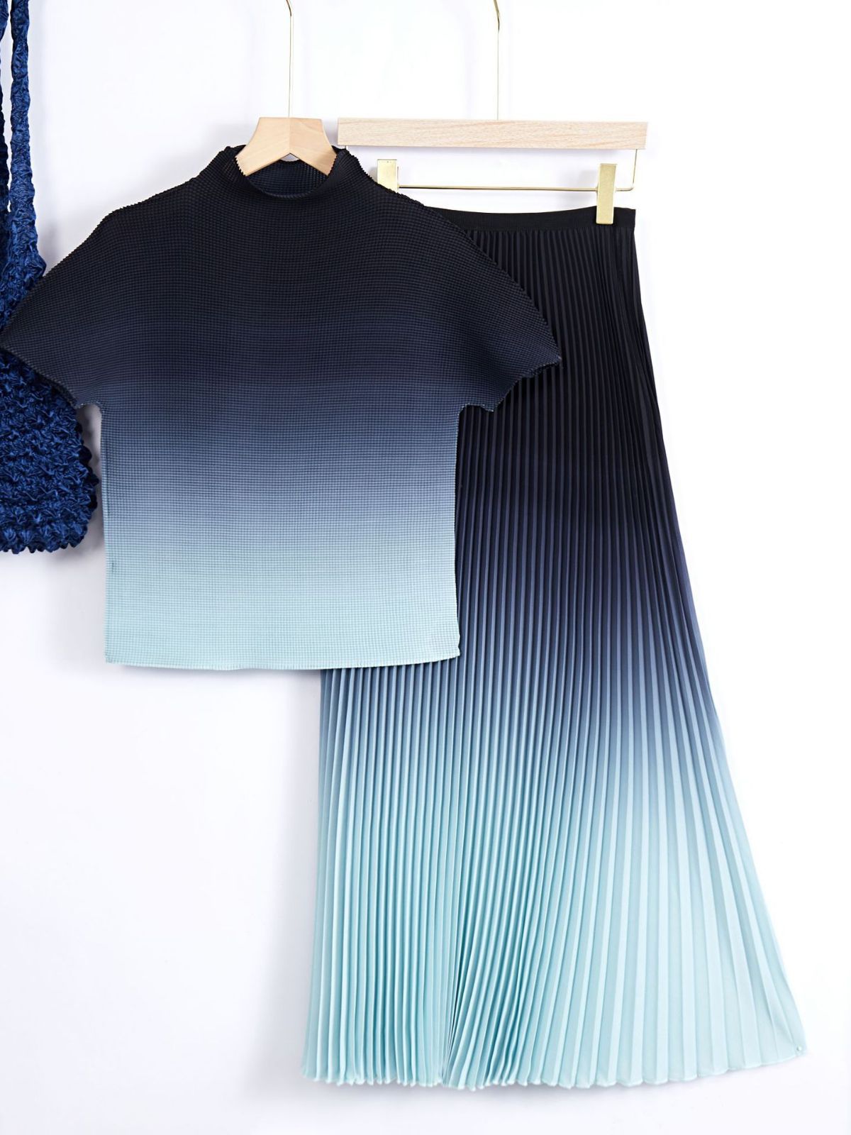 Gradient Fashion suit Pleated Slim-Fit Slimming Short-Sleeved Top Tie-Dye Printed Skirt Two-Piece Set for Summer