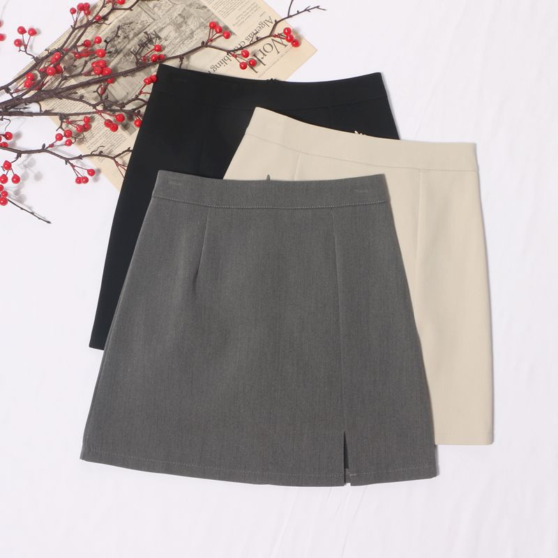 High Waist Anti-glare A- line Skirt Split Hip Skirt Women's 2023 New Korean Style Design Suit Skirt