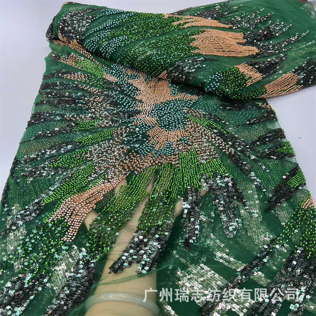 European and American non-multicolor embroidery heavy bead tube sequin wedding dress mesh fabric African Beaded lace