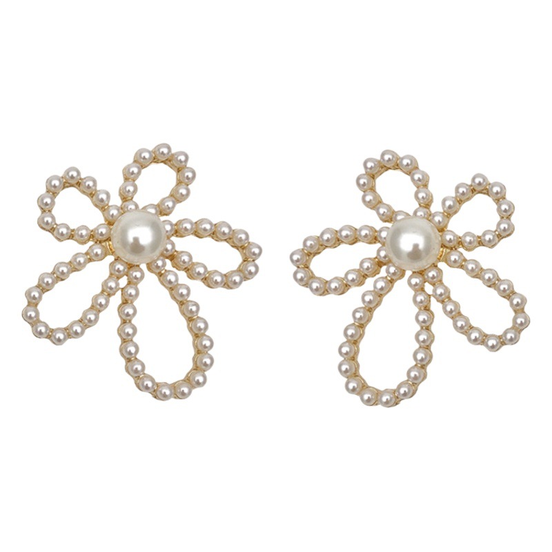 925 Sterling Silver Earrings Women's Pearl Earrings Niche Simple Unique Sun Flower Explosion Temperament High-grade Earrings