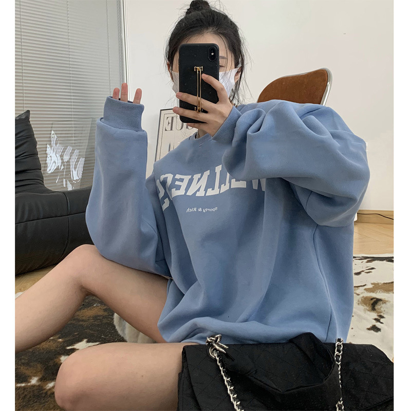 Picture of Velvet Loose Casual Sweatshirt Women's Autumn and Winter Outwear Vintage Round Neck Long-Sleeved Bottoming Shirt Top Export Korean Women's Clothing