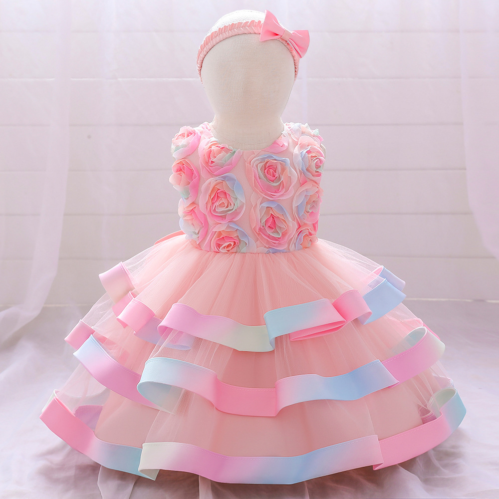 2025 Female Princess Skirt Korean Style Flower Girl Outfit Children's Dress Cake Mesh Rainbow Children's Skirt Children's Day Performance Costume