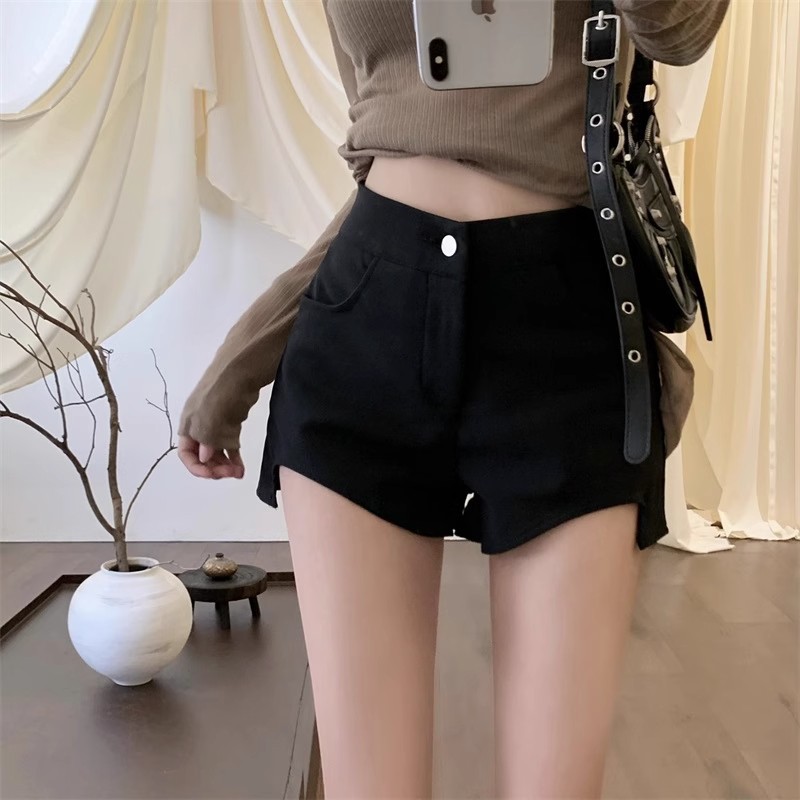 Design Sense Small Show Leg Long Black Tight Shorts Women's High Waist Sexy Hip Small Hot Stretch Hot Pants