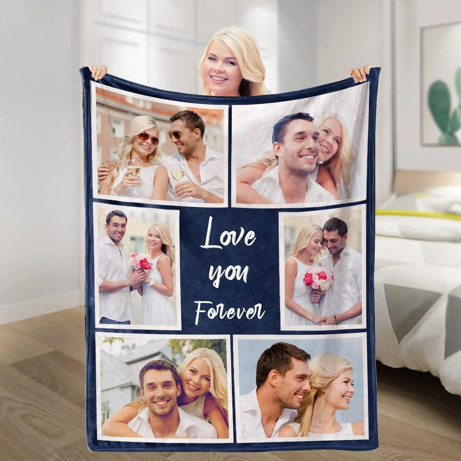 Personalized Photo blanket collage text flannel blanket family couple friend gift factory wholesale