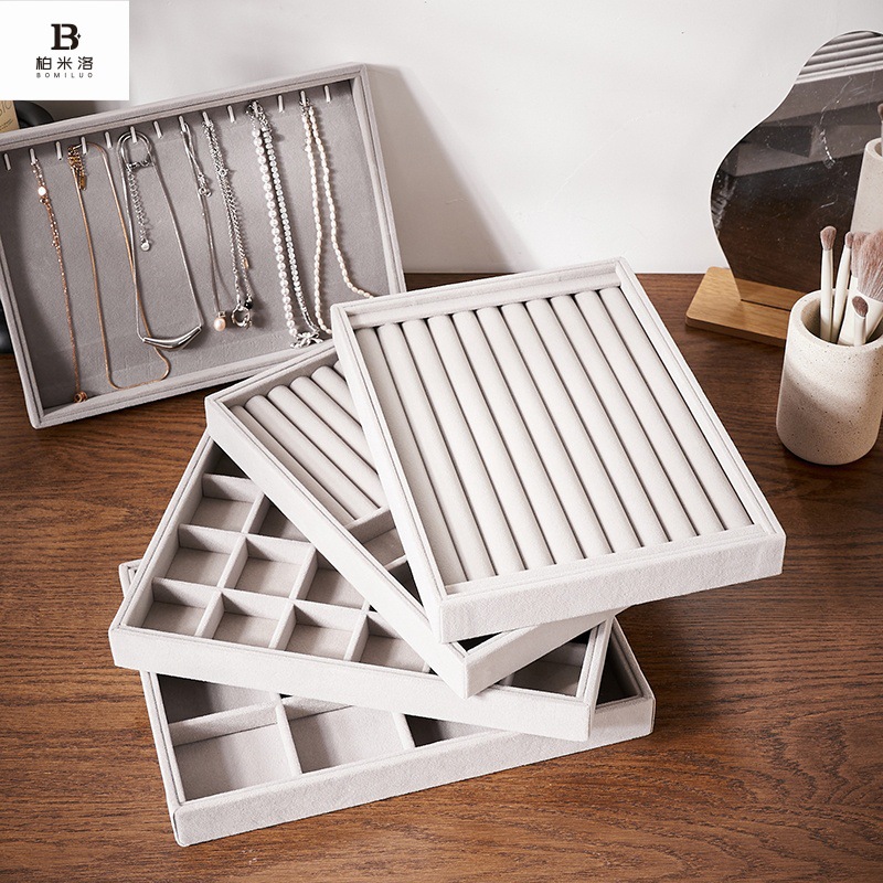 Cross-border flannel jewelry storage tray jewelry necklace earrings rings dresser drawer built-in partition jewelry tray