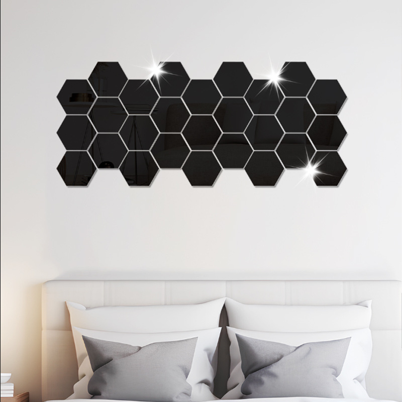 Picture of Cross-border hexagonal acrylic three-dimensional mirror wall sticker self-adhesive living room bedroom background wall home decoration soft mirror