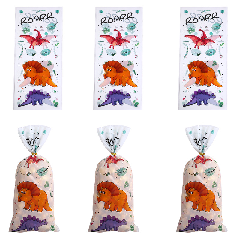 Cartoon Dinosaur Printed Gift Bag Baking Dessert Biscuit Packaging Bag Children's Day Flat Pocket Gift Packaging