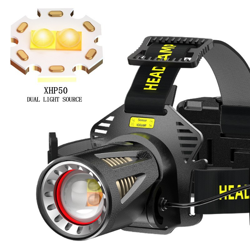 Cross-border USB white laser strong light induction headlamp outdoor fishing headlamp round induction strong light head-mounted headlamp