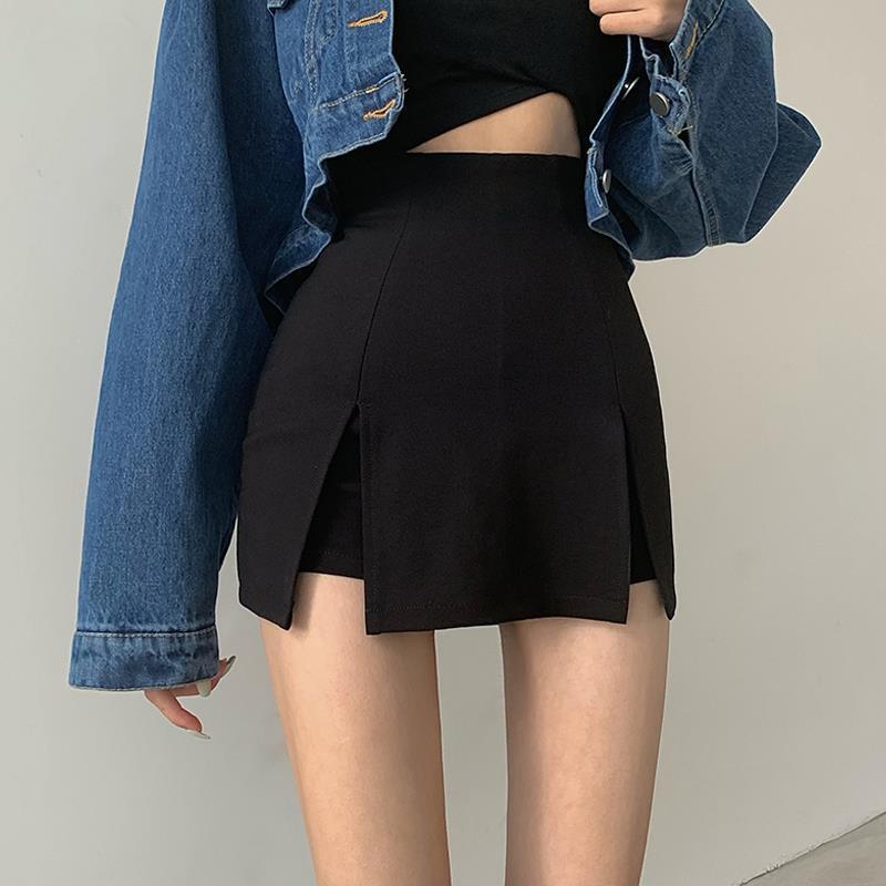 plus size Black Skirt Women's chubby girl Summer Sexy Split Pants Skirt Irregular High Waist Slimming Hip Short Skirt