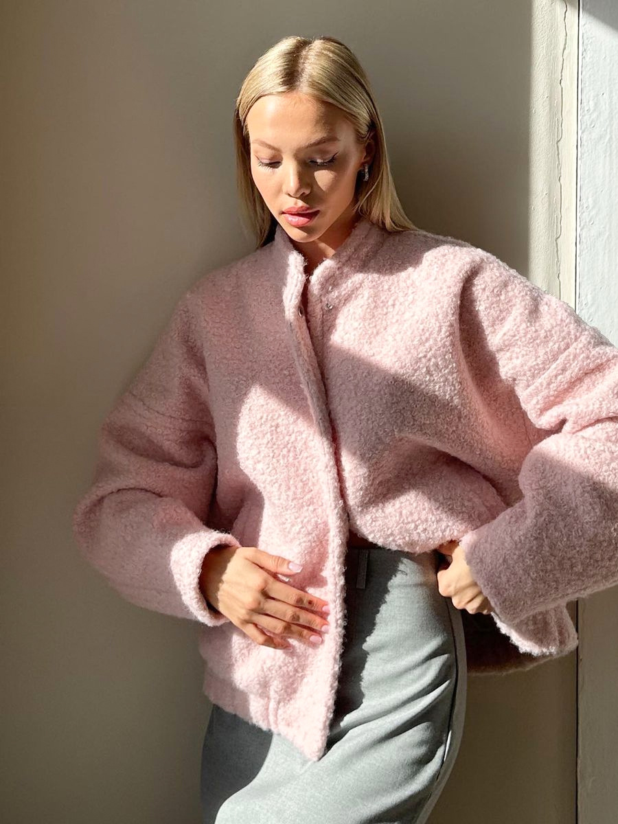 Picture of Cross-border Pink Jacket European and American 2025 Winter New Elegant Casual Collar Shoulder Sleeve Short Mao Mao Jacket