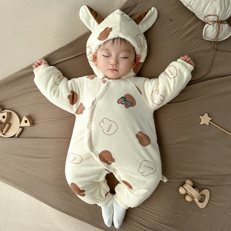 Picture of Baby Autumn and Winter Clothes, Newborn Winter Quilted Fleece-Lined Thickeneded Warm Year of the Snake Baby Jumpsuit Winter Cotton Clothing