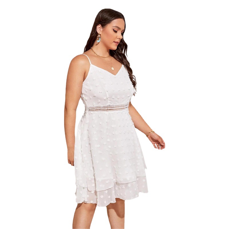 2025 European and American New Plus Size Women's Clothing Amazon Suspender V Neck Chiffon High Waist Fashion Casual Loose Dress