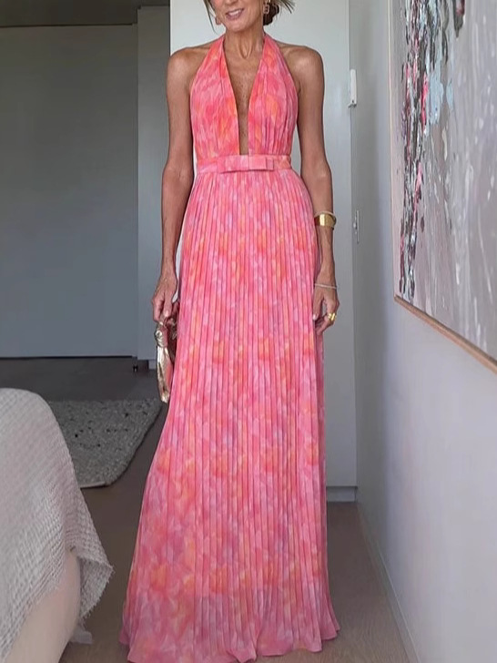 in stock 25 Years European and American Cross-border Summer New Vacation Women's Sexy Deep V-Strap Backless dress -68550