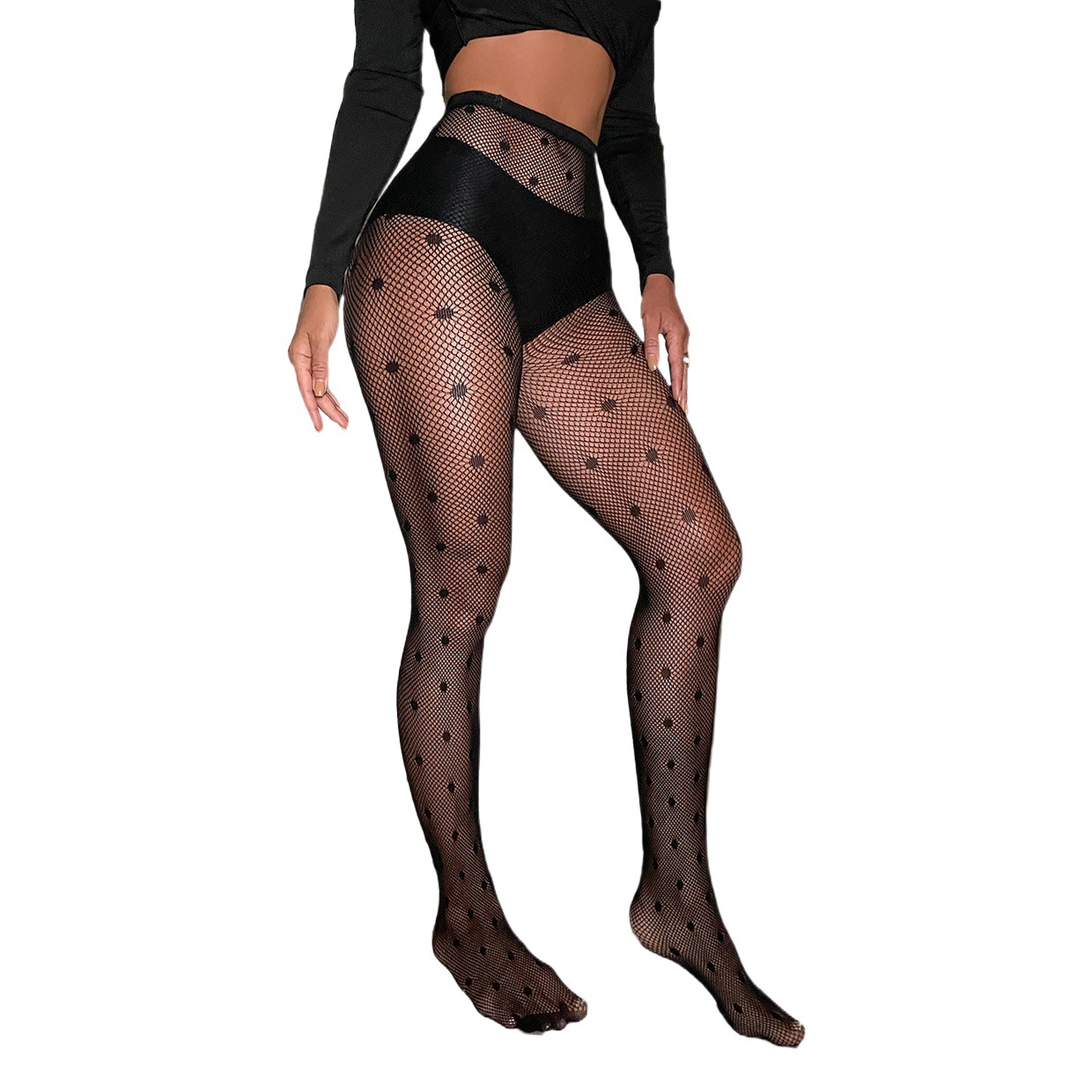 Summer European and American Sexy Pure Desire Wave Point Fishing Net Leg Silk Stockings Women's Stardless Base Black Silk Peach Hip Pantyhose