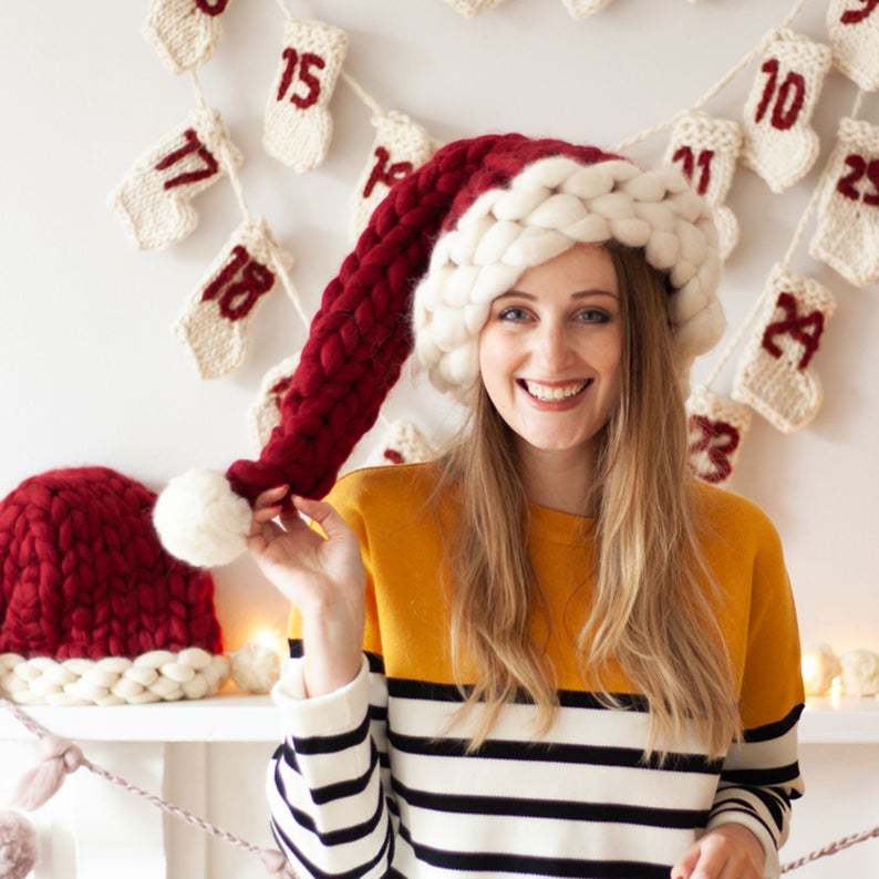 Extra Thick Icelandic Woolen Christmas Hat Autumn and Winter Creative Export Hand-Knitted Santa Hat Popular Family Hat