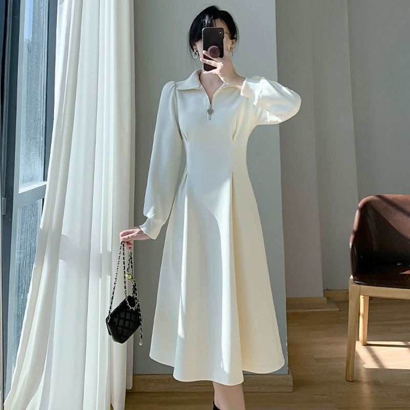 French-style dress Women's Autumn and Winter Small High-end Elegant fleece-lined Thickened Coat Inner Base Long Skirt