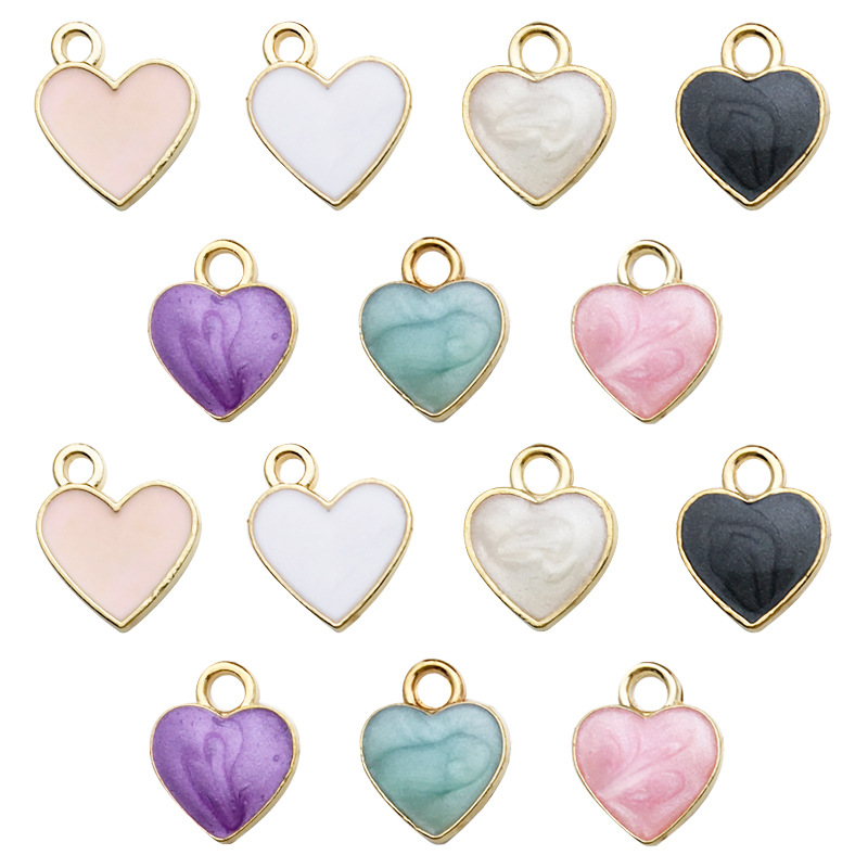 Picture of 1 K-Style of Oil Dripping Peach Heart-Shaped Pendant DIY Zinc Alloy Pendant Earrings Necklace 11mm Jewelry Accessories Material