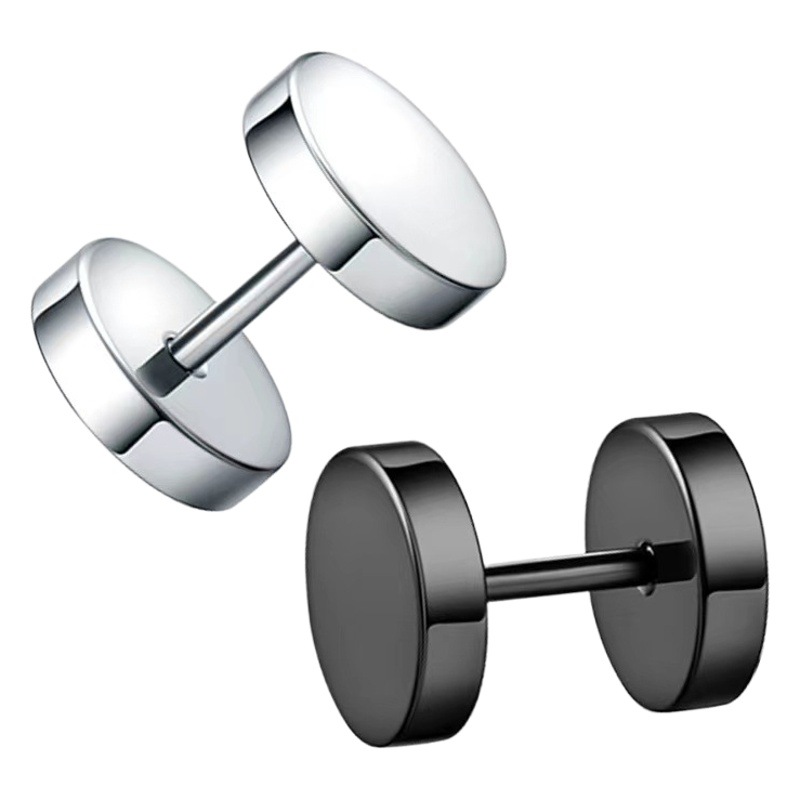 G23 titanium barbell earrings dumbbell I-shaped two-end polished round round cake earrings titanium alloy manufacturers direct supply